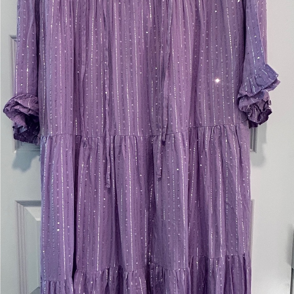 SUNDRESS Neo Long Roma Dress Lavender XS/S Boho Sequins Tiered Ruffled - Picture 8 of 11